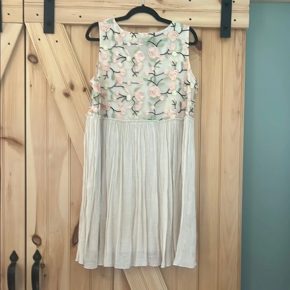 Peach Floral Embroidered Cream Dress - Picture 5 of 7